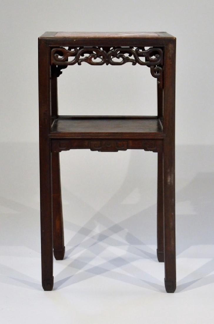 Chinese Carved Hardwood Marble Top Table (1 of 6)