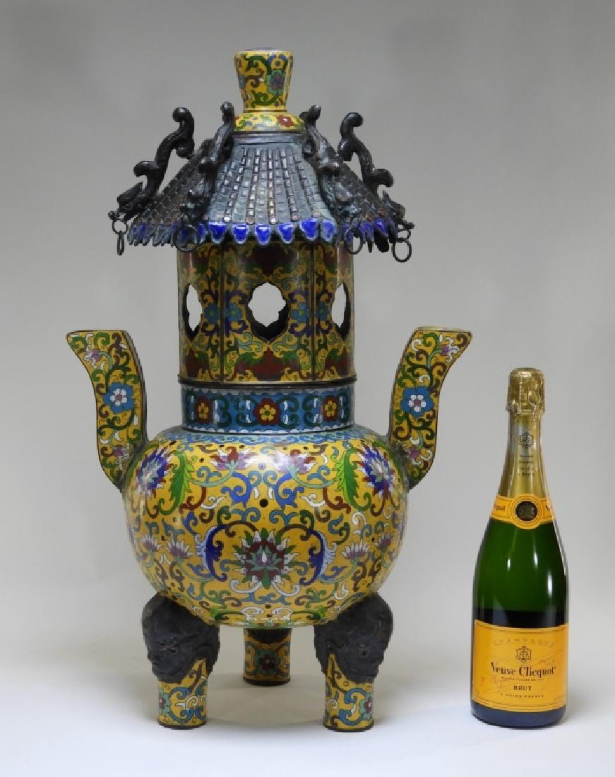 LG Chinese Cloisonne Enamel Yellow Censer (1 of 9)