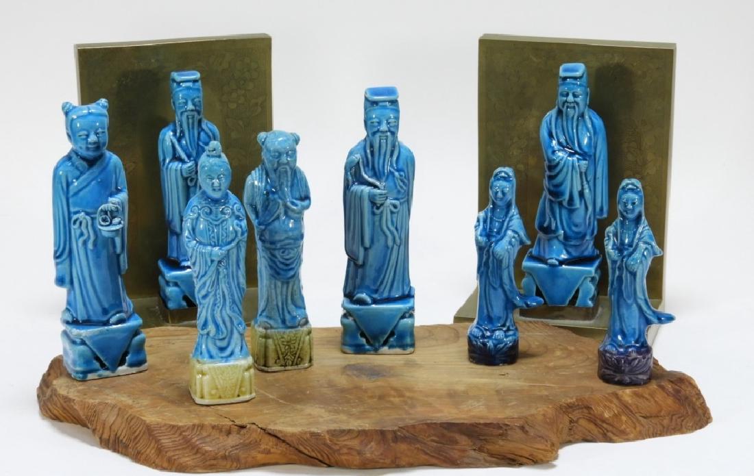 8 Chinese Porcelain Turquoise Immortal Figures (1 of 8)