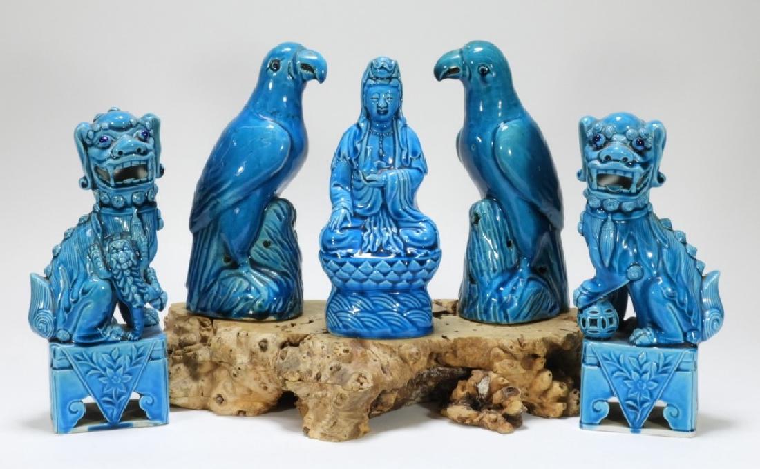 5 Chinese Porcelain Turquoise Foo Dog Bird Guanyin (1 of 7)