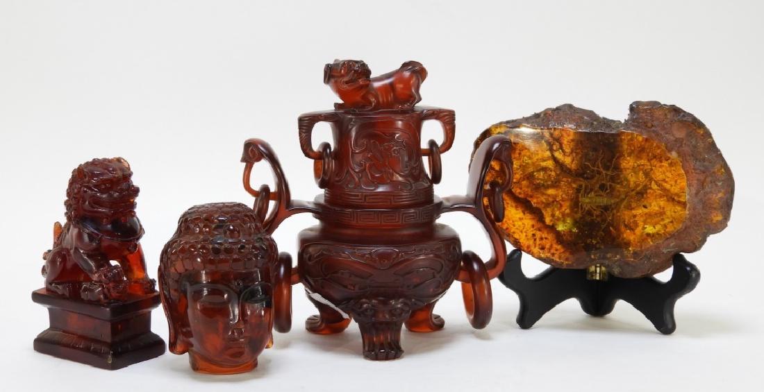 4 Chinese Cherry Amber Style Censer Foo Dog Buddha (1 of 7)
