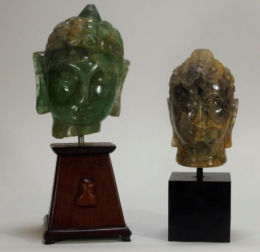 2 Chinese Fluorite & Smoky Quartz Head of Buddha (1 of 9)