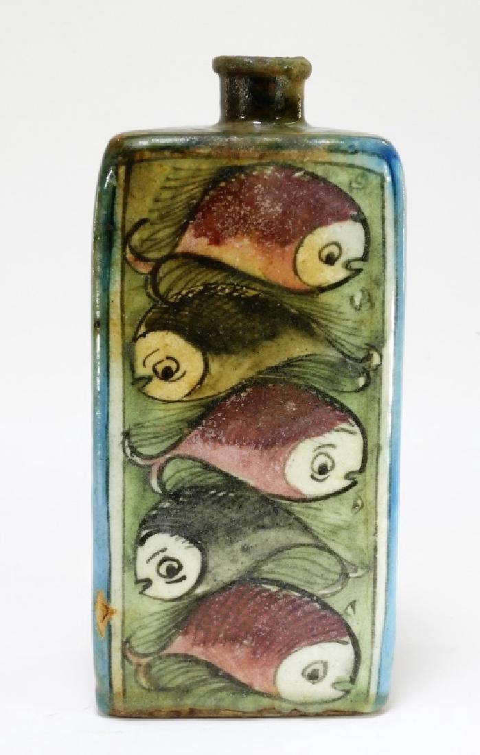 19C Persian Iznik Pottery Fish Triangle Flask (1 of 8)