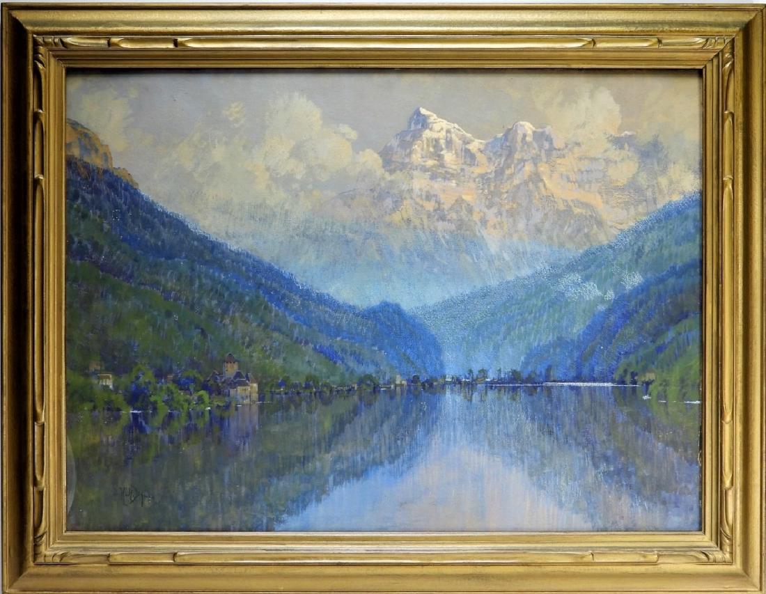FINE H.A Dyer Lake Thun Swiss Landscape Painting (1 of 9)