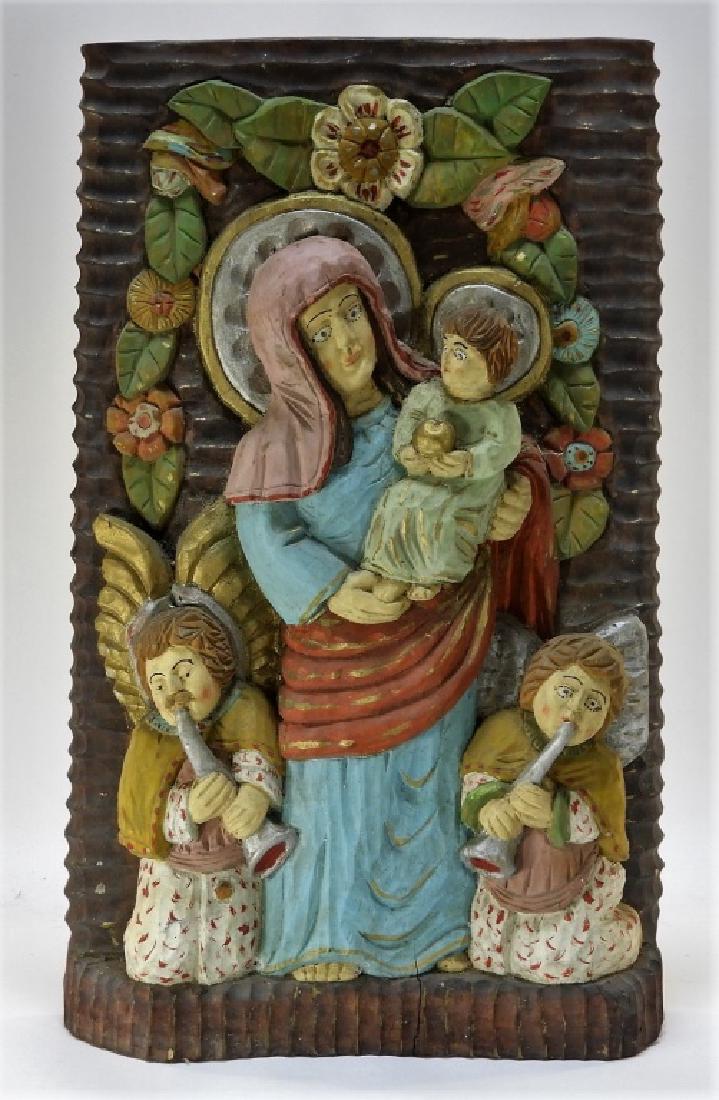 Polish Folk Art Polychrome Carved Wood Icon (1 of 7)