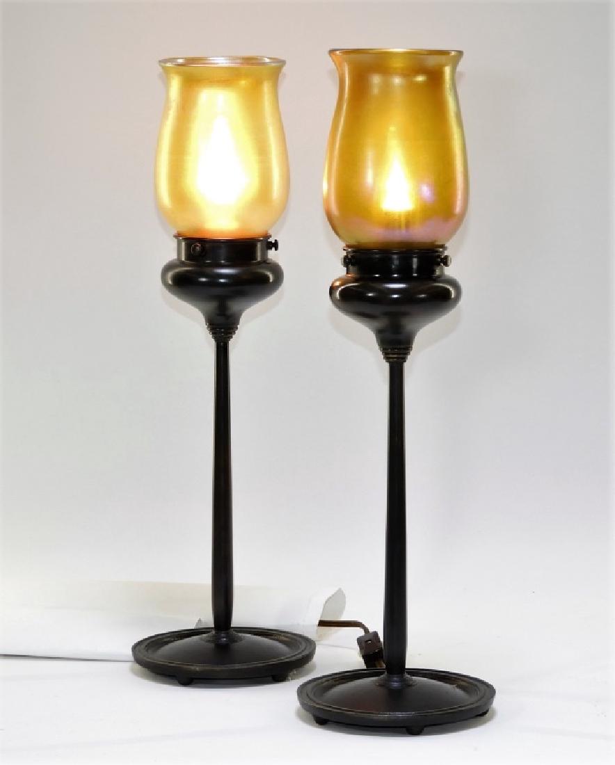 Attrib. Lundberg Studios Art Glass Bronze Lamps (1 of 8)