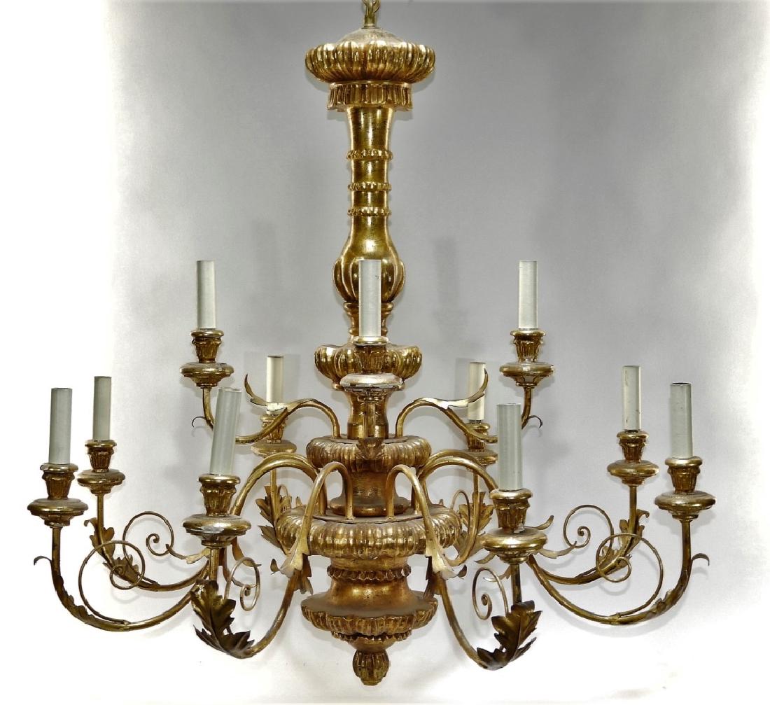 Italian Plaster & Gilt Tole 12 Arm Chandelier (1 of 10)