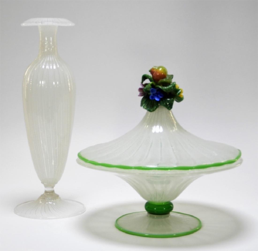 2 Italian Venetian Reticello Glass Compote & Vase (1 of 9)