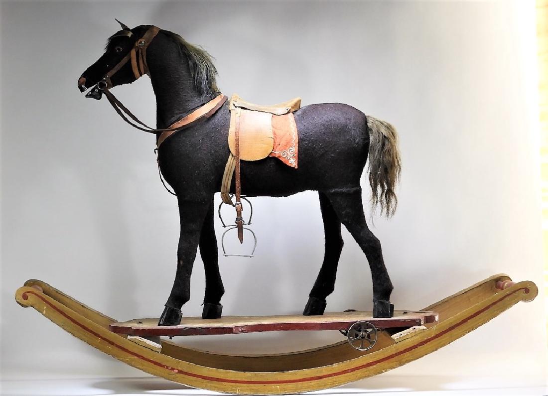 19C Children's Carved Wood Rocking Horse Pull Toy (1 of 8)