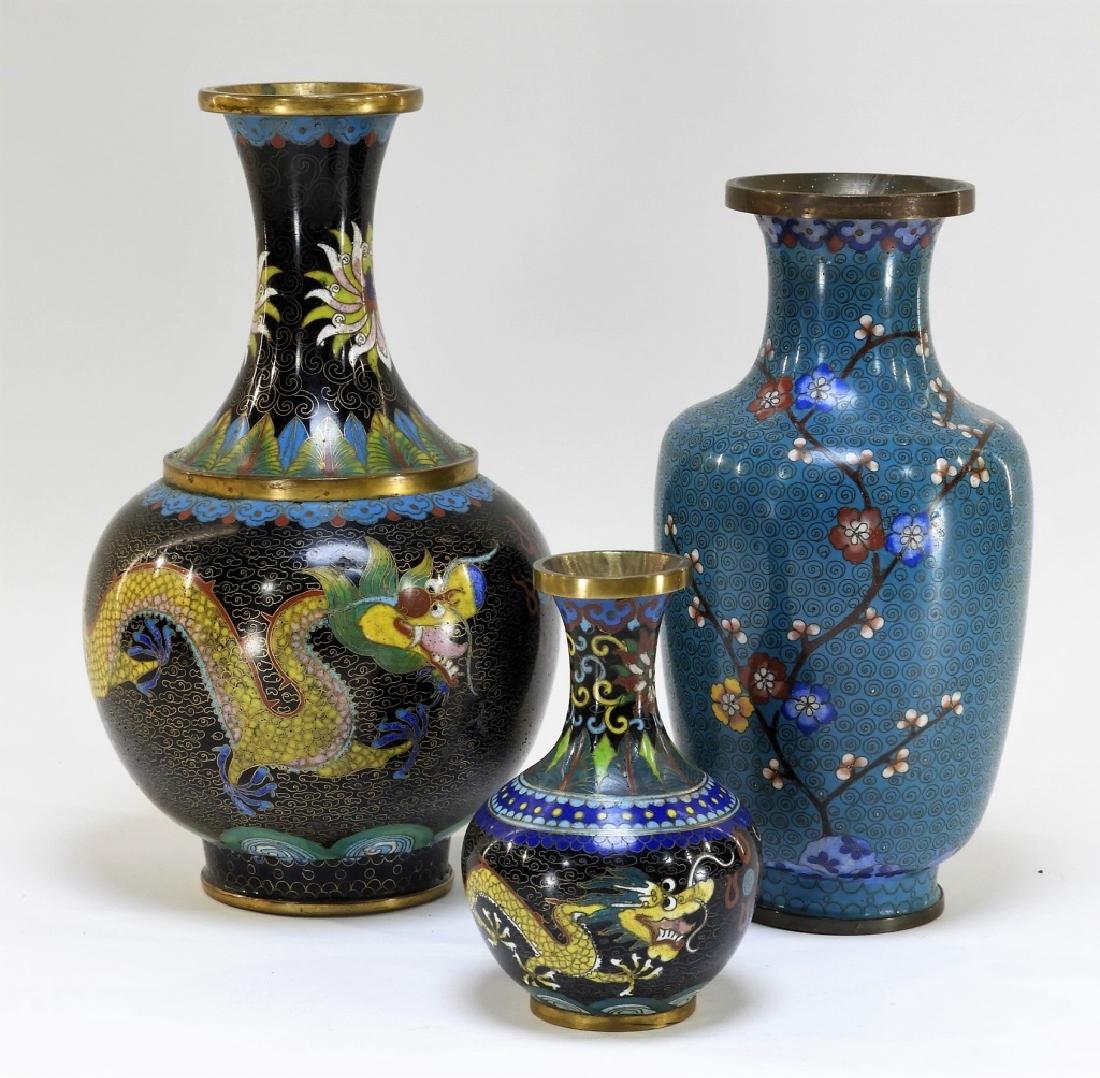 3 Chinese Cloisonne Enamel Dragon Floral Vases (1 of 11)
