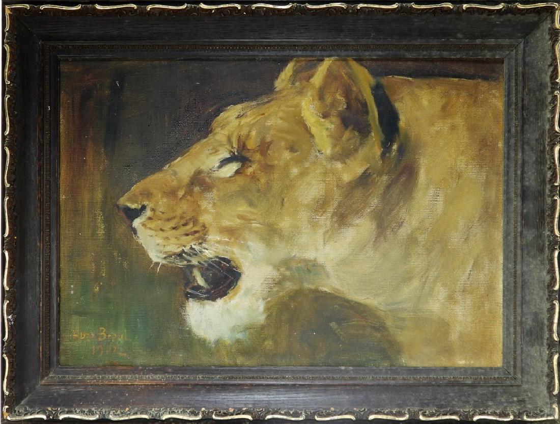 Hugo Bruel Impressionist O/C Lioness Painting (1 of 6)