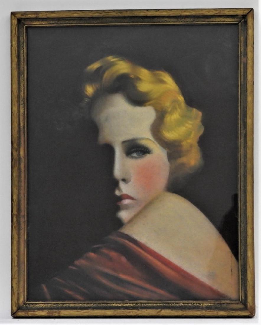 American Art Deco Pastel Painting of a Woman (1 of 5)