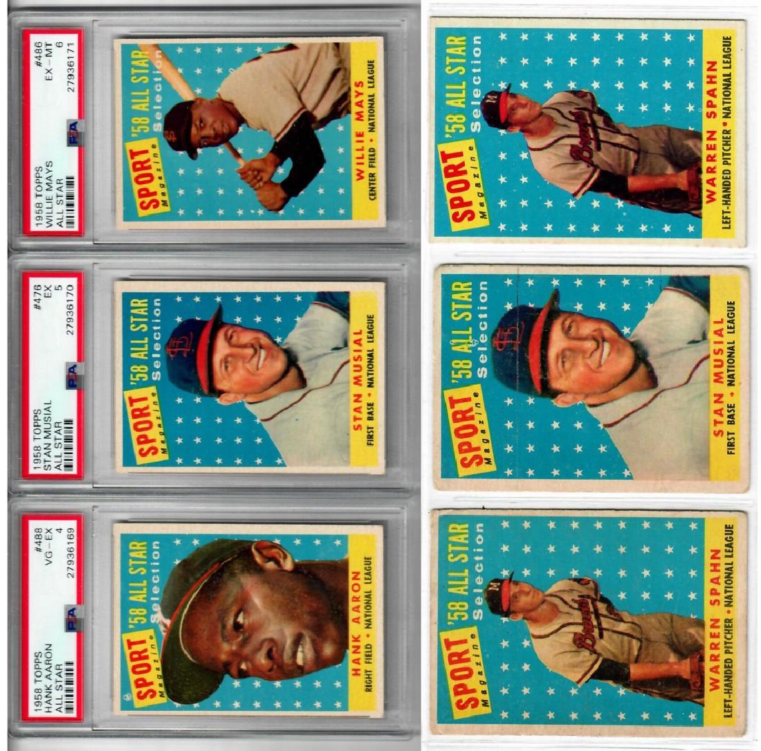 6PC 1958 Topps Baseball All Star Trading Cards PSA (1 of 3)