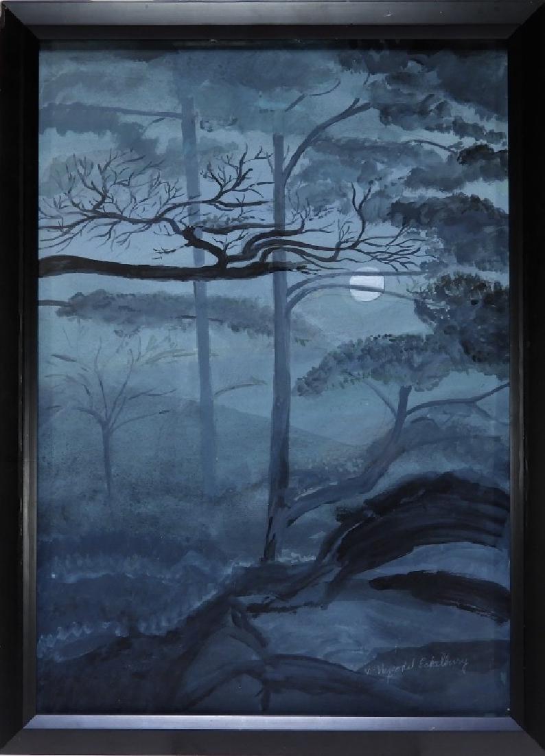 Tonalist Nocturnal Forest WC Pastel Painting (1 of 5)