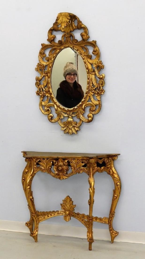 European Carved Gilt Wood Console Table w Mirror (1 of 8)