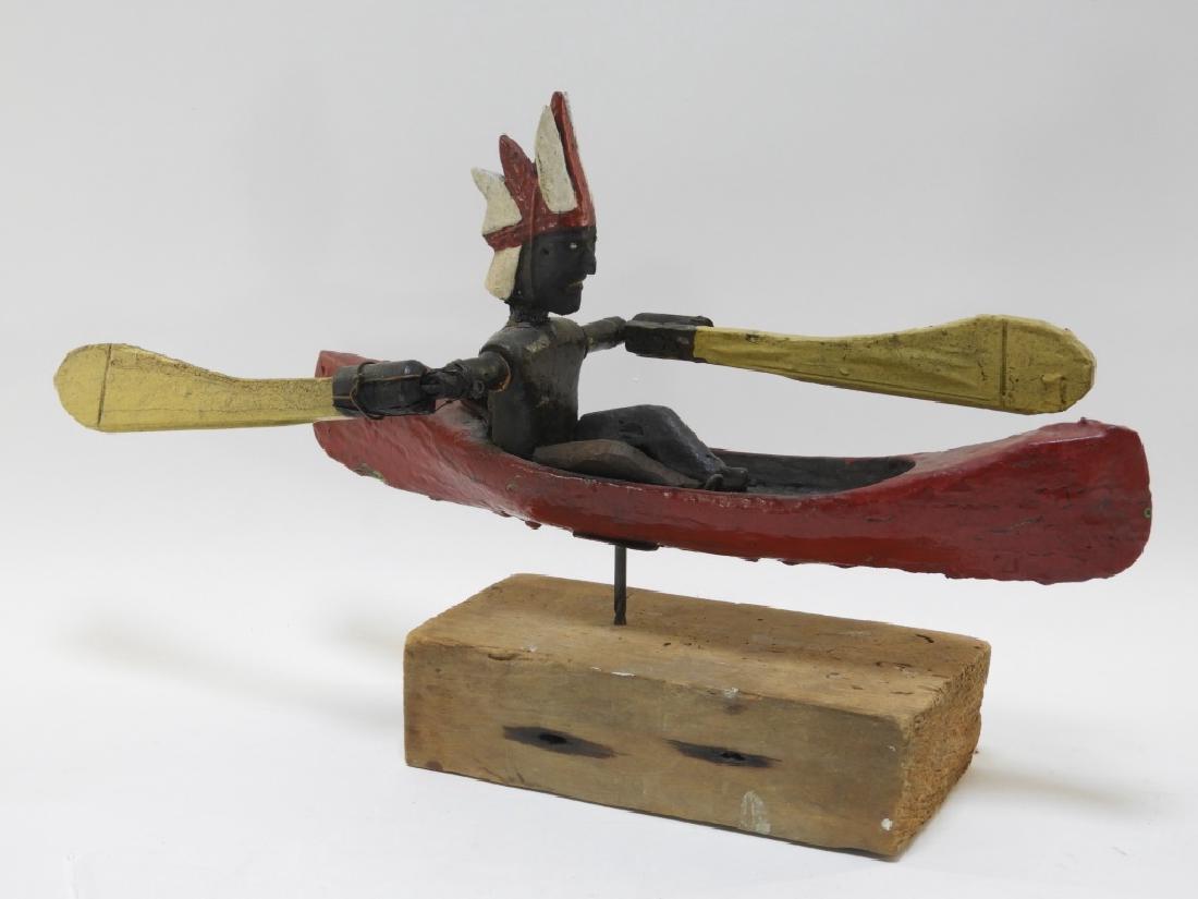 C.1920 American Indian in Canoe Folk Art Whirligig (1 of 8)