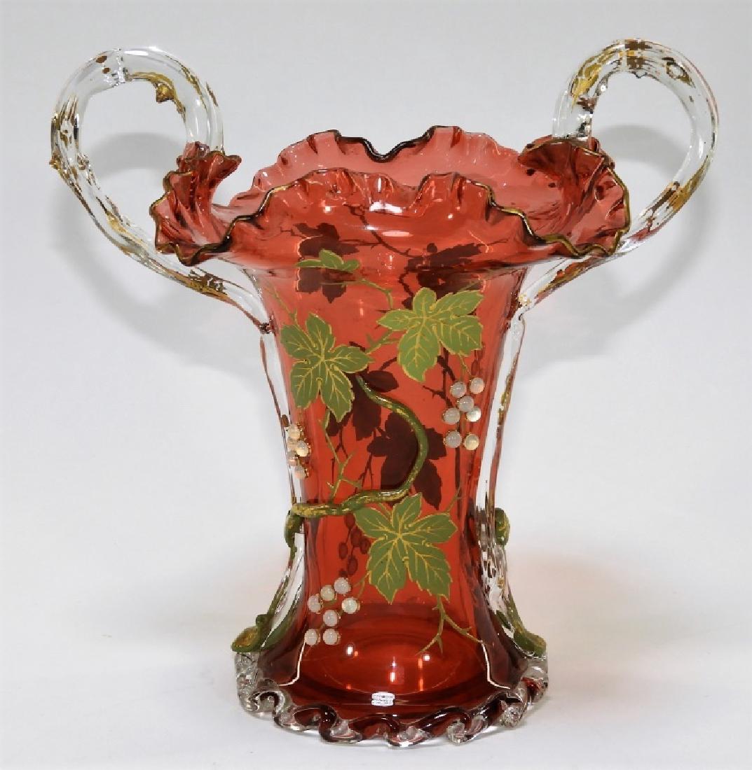 Moser Gilt Enameled & Jeweled Cranberry Glass Vase (1 of 9)