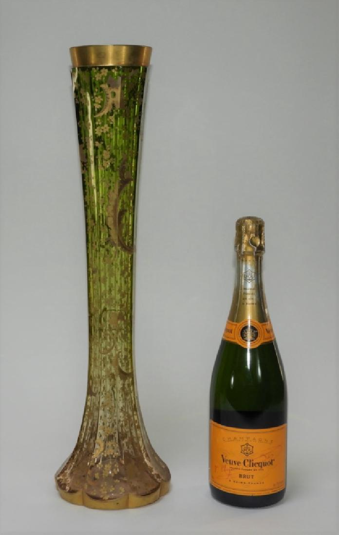 LARGE Czech Moser Gilt Cranberry Green Glass Vase (1 of 7)