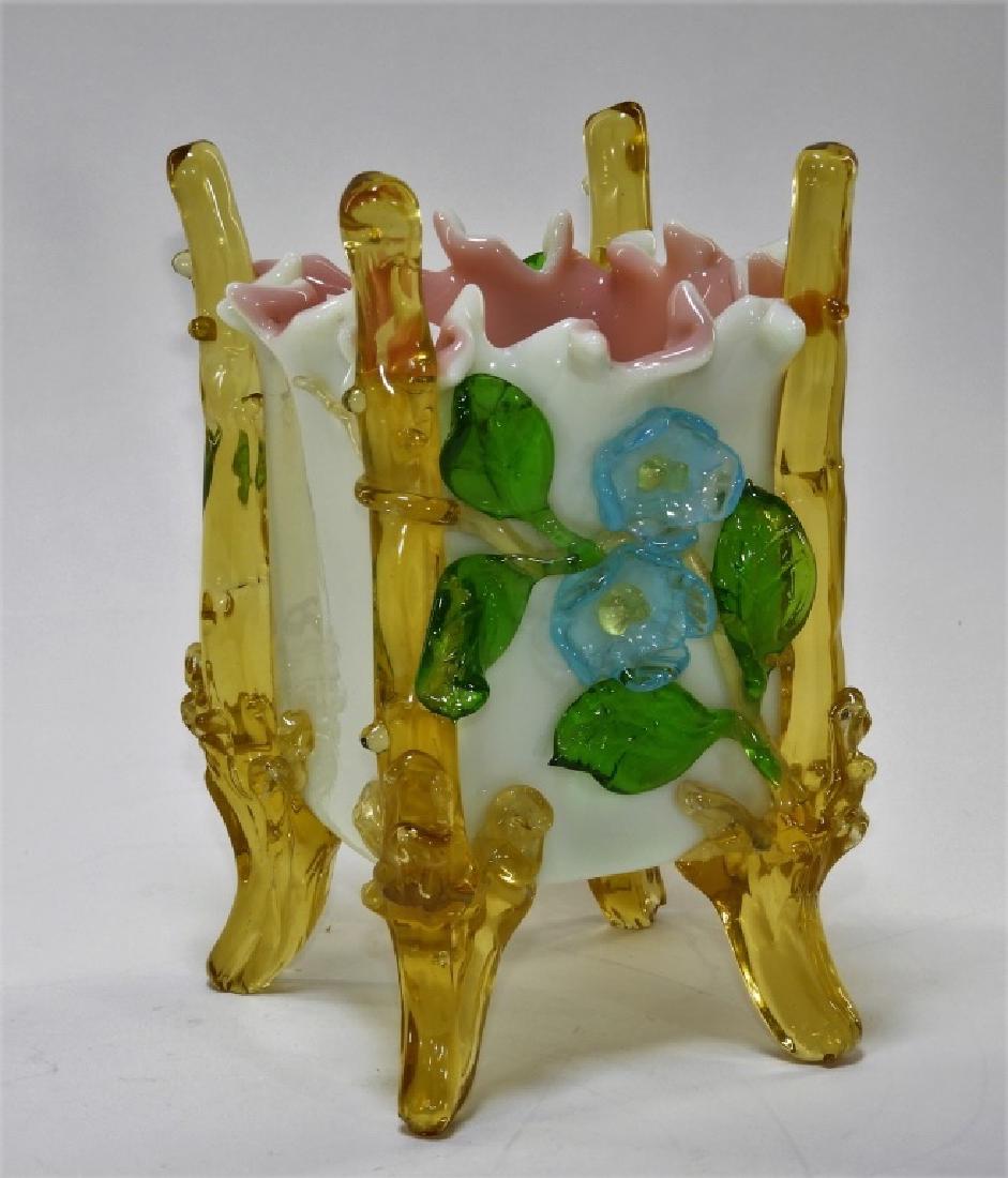 Victorian Bohemian Cased Glass Applied Floral Vase (1 of 5)