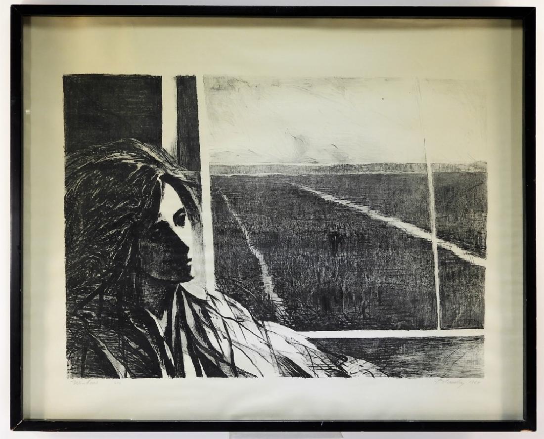 Arthur Polonsky Etching of Woman by a Window: Arthur Polonsky (b.1925) Massachusetts, 1968 Titled "Window" and editioned "16/59" in pencil lower left, signed "Polonsky" and dated "1968" in pencil lower right. Etching on paper, framed Image size 1