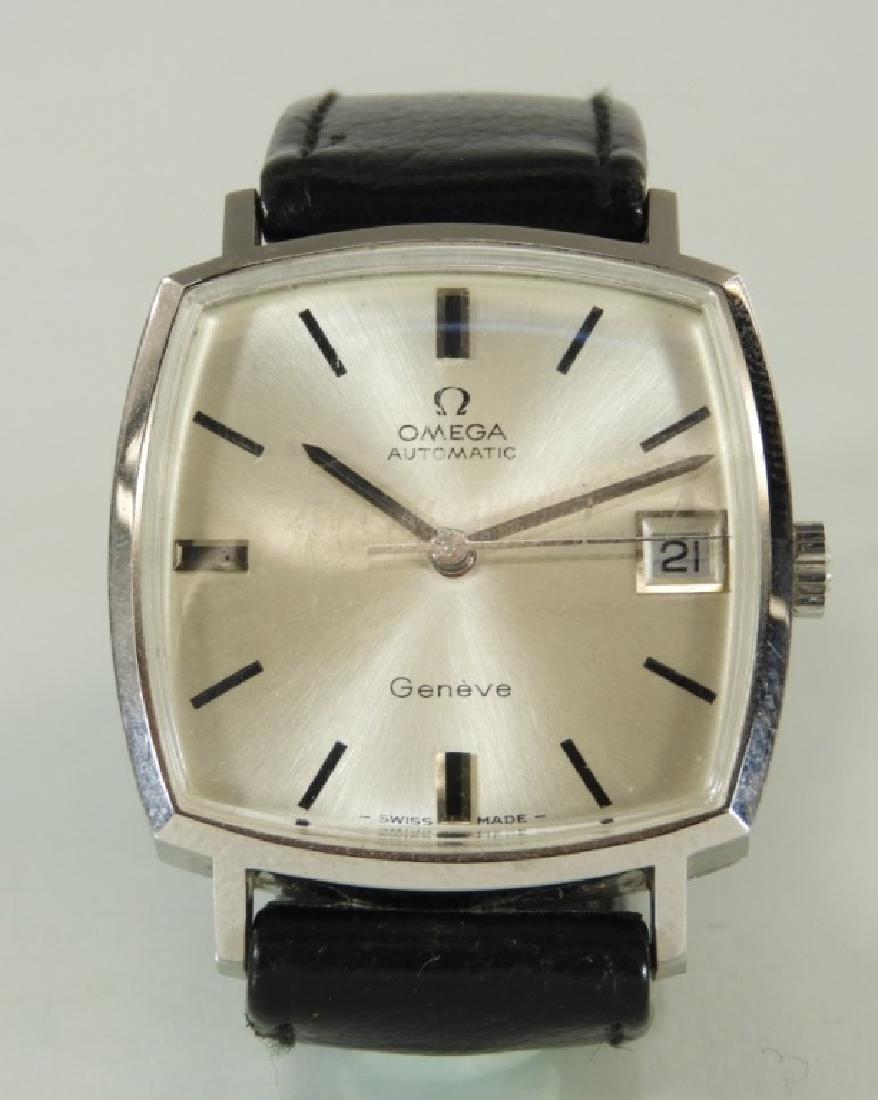 Omega Geneve Automatic Date Men Wrist Watch: Switzerland, 20th Century Omega Geneve Automatic Date Men's Wrist Watch Switzerland, 20th Century Stainless Steel case, 24 jewel movement, new leather band, sweep second hand. Stainless Steel Watch fa