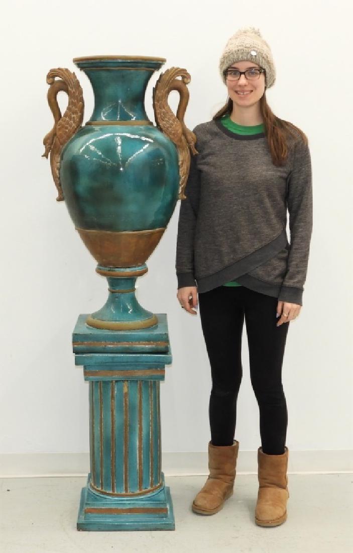 LG European Terracotta Swan Handle Urn on Stand (1 of 9)