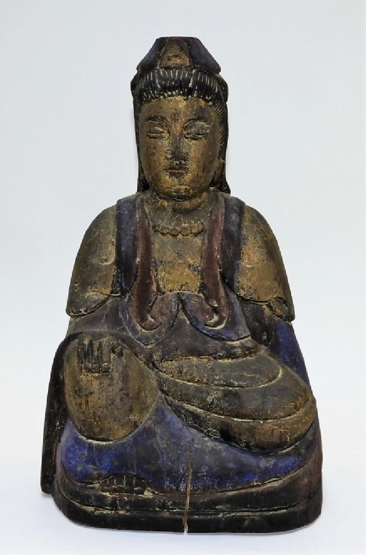 Chinese Carved Polychrome Wood Seated Buddha (1 of 8)
