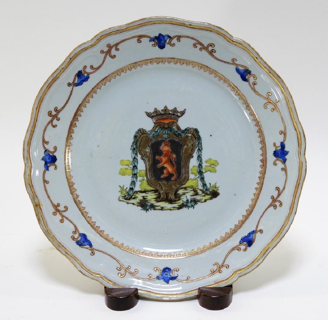 Chinese Export Armorial Porcelain Lion Crest Plate (1 of 5)