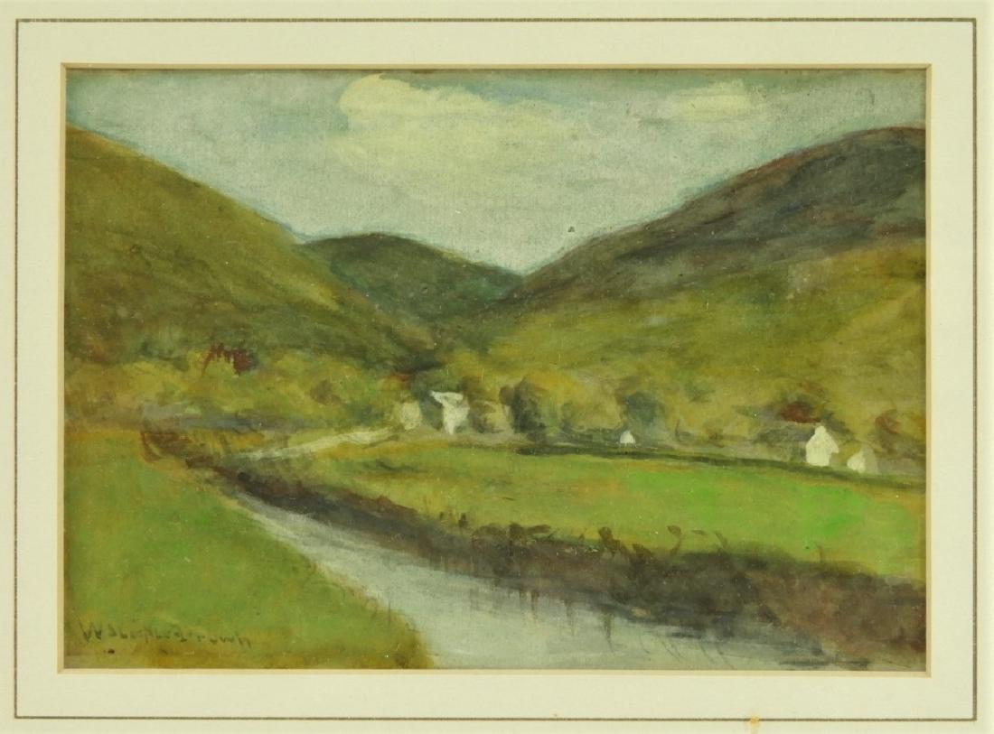William Staples Drown Village Landscape Painting: William Staples Drown Rhode Island, Massachusetts,1856-1915 Impressionist landscape depicting a hillside village along a river. Signed lower left. From a Warwick, Rhode Island gentleman. Sight size 6 