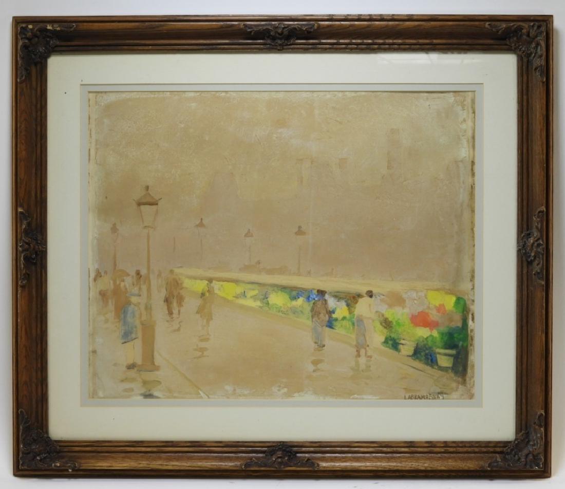 Israel Abramofsky Impressionist Boardwalk Painting: Israel Abramofsky Russia,1888-1975 Impressionist landscape depicting figures walking a boardwalk beneath lamp posts. Signed lower right "I Abramofsky". From a Cape Cod, Massachusetts gentleman. Painti