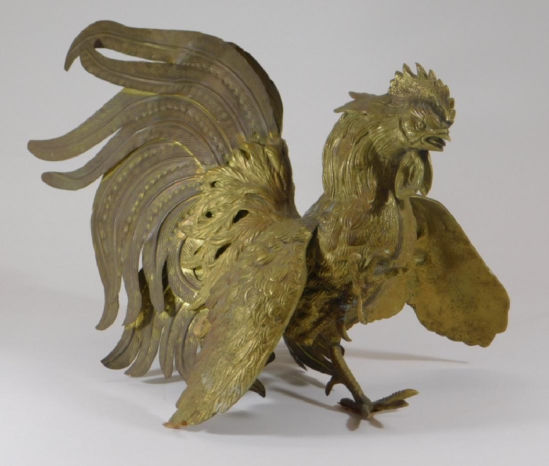 Chinese Brass Fighting Rooster Sculpture (1 of 6)