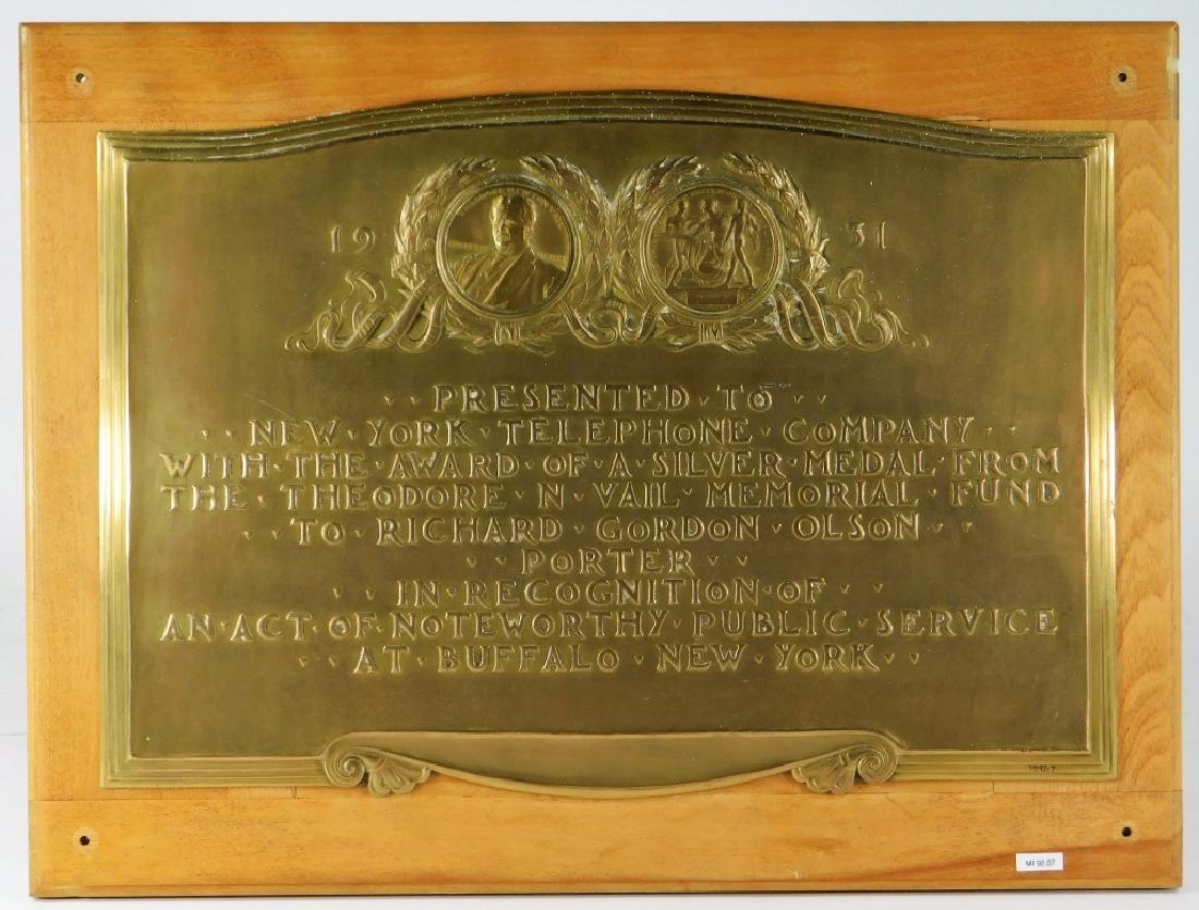 C.1931 Vail Memorial Telephone Medal Bronze Plaque (1 of 4)