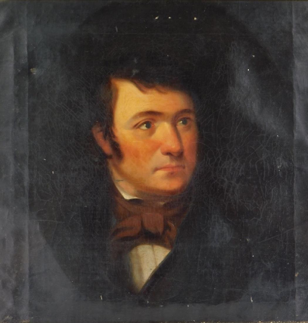 John Thompson Portrait Painting of John Nicholson: John H. Thompson United Kingdom,Dated 1834 Depicting the Airedale poet in profile wearing a formal black suit with red neck tie. Annotated on verso "Portait of John Nicholson, Airdale Poet, painted by