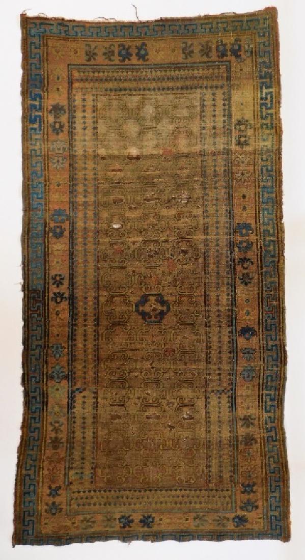 19C. East Turkestan Blue Tan Geometric Carpet Rug (1 of 5)