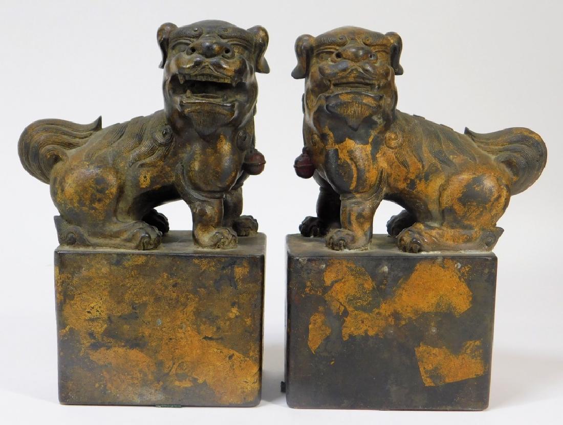 PR Chinese Ming Dynasty Gilt Bronze Foo Dog Seals (1 of 6)