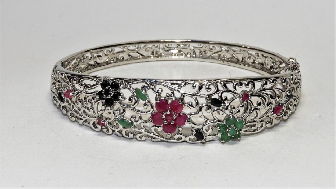 Sterling Silver Ruby Sapphire Emerald Bracelet (1 of 4)