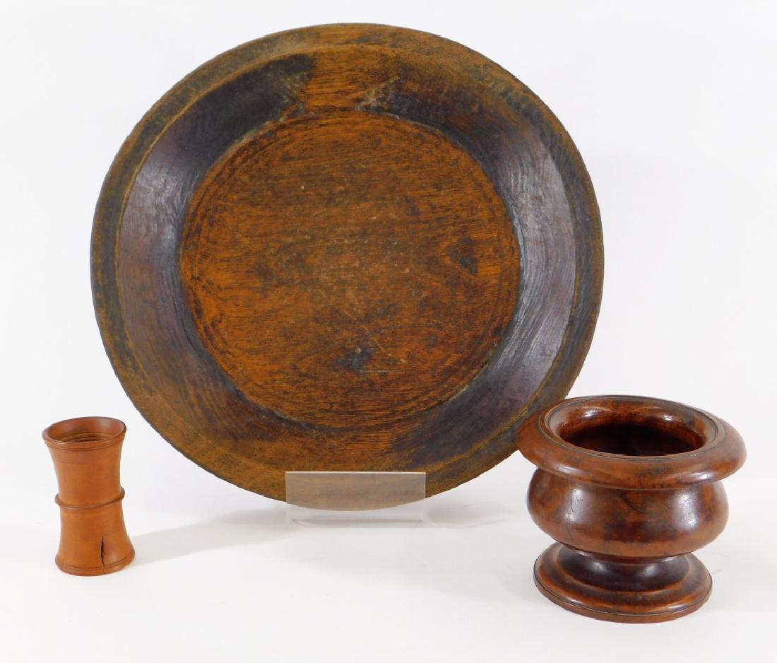 3PC 19C Carved Wood Treenware Bowl Mortar Dice Cup (1 of 6)