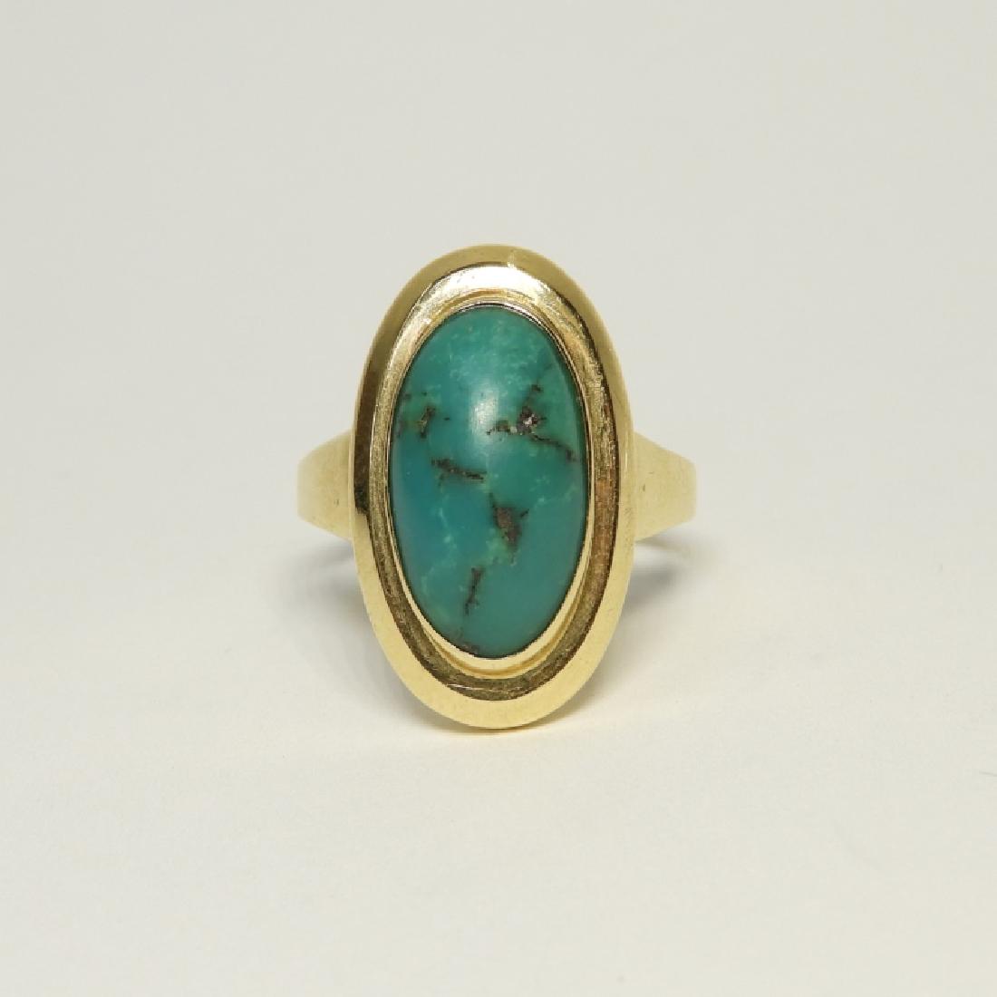 14K Yellow Gold & Turquoise Cabochon Stone Ring (1 of 4)