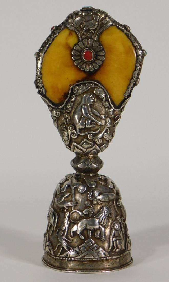 19C. Tibetan Silver Alloy Amber Ritual Seal Object (1 of 10)