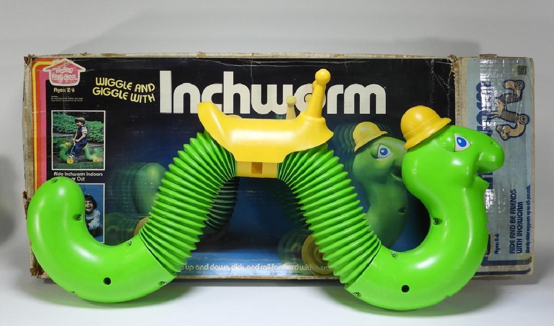 Vintage Hasbro Preschool Inchworm Ride On Toy: United States,Circa 1975 Includes original human assisted ride on toy in original box, contents unused, box with heavy wear. Box 34" x 18" x 6" From the collection of a Johnston, Rhode Island gentlema