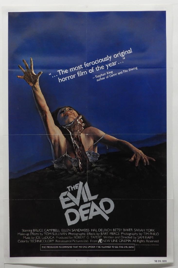 The Evil Dead 1983 One Sheet Movie Poster: New Line Cinema Corp,1983 Renaissance Pictures limited. Starring Bruce Campbell, Ellen Sandweiss, and Hal Delrich. Paper,Approx 40 3/4" x 26 3/4"