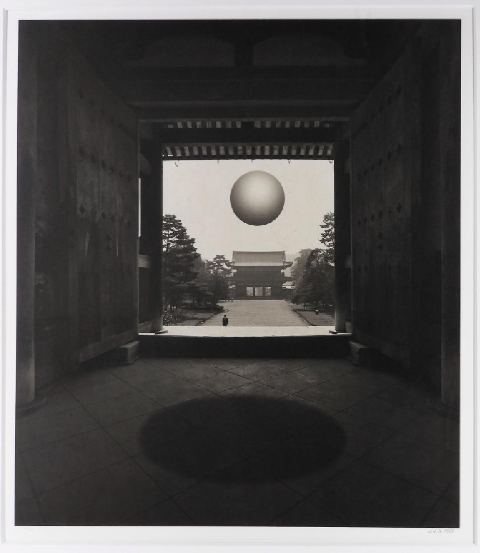 Jerry Norman Uelsmann Asiatic Surreal Photograph: Michigan,b.1934 Unitled, from the Platinum Portfolio, edition of 25, 1980. Silver gelatin print of an oriental courtyard as viewed from a temple interior with large floating orb. Uelsmann is famed for