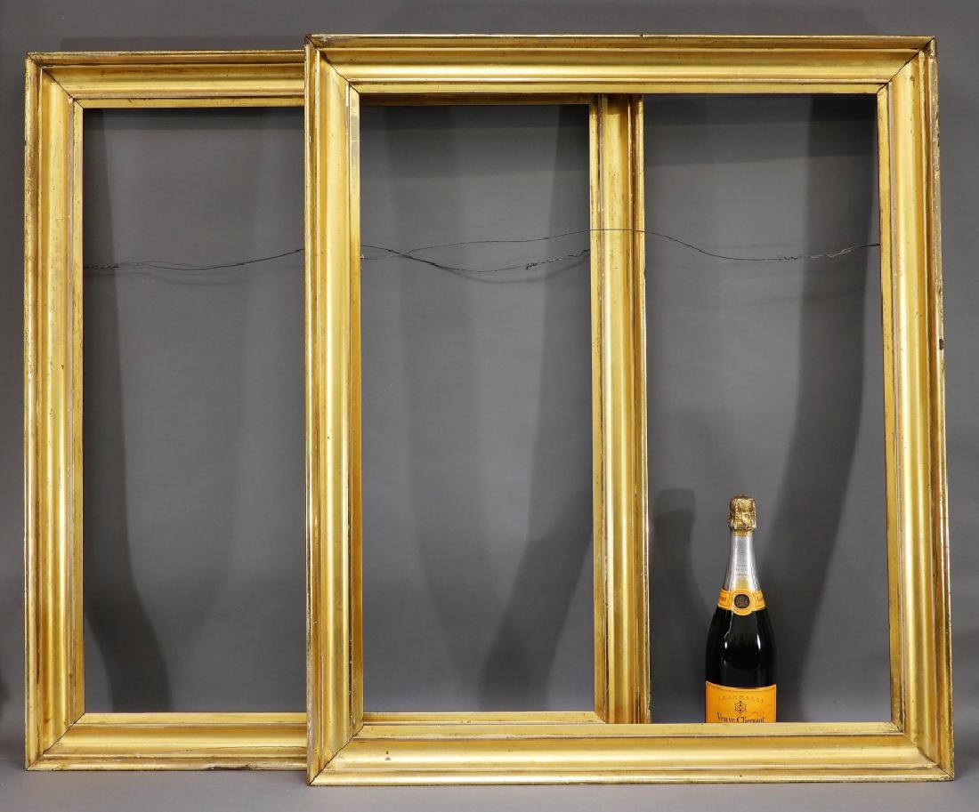 PR 19C American 30" x 25" Lemon Gold Wood Frame: United States,19th Century Pair of gilt lemon gold carved wood molding frames with the perfect amount of wear for display. Suited for any pair of standard American portraits. Wood,30" x 25", Minor wea