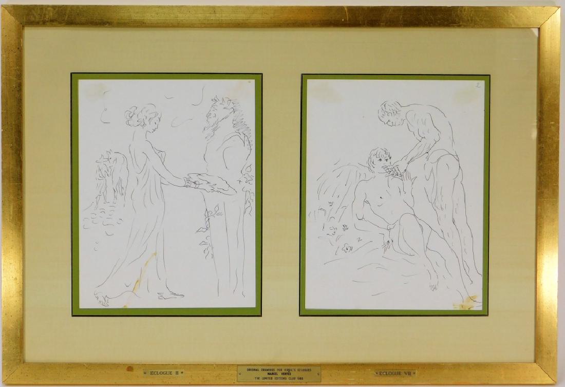 Marcel Vertes Virgil's Eclogues Classical Drawings: Marcel Vertes,Hungary, United States,1895-1961 Illustrative rendition's of Latin poet Virgil's Eclogue series of poems. Ink on paper,Each 11" x 8 1/4",Frame 26 1/2" x 18" From the collection of a Midd