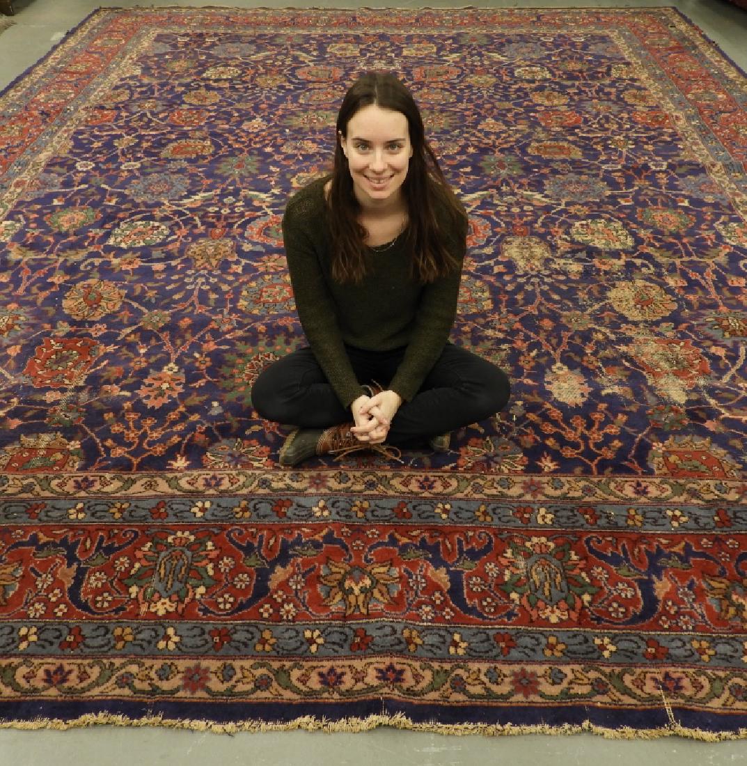C.1930 Antique Turkish Oriental Floral Carpet Rug: ,Turkey,Circa 1930 Large blue field with allover floral and tendril design within layered polychrome borders. Wool,16'5" x 13'3", From a Cape Cod, Massachusetts estate.