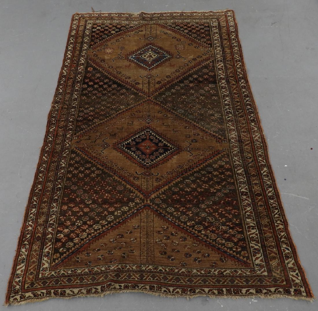 C.1900 Antique Kurdish Bidjar Geometric Carpet Rug: ,Kurdistan,Circa 1900 Offset repeated diamond design with alternating floral panels with deer and foliage within geometric and floral borders. Wool,7'4" x 4'8", From a Cape Cod, Massachusetts estate.