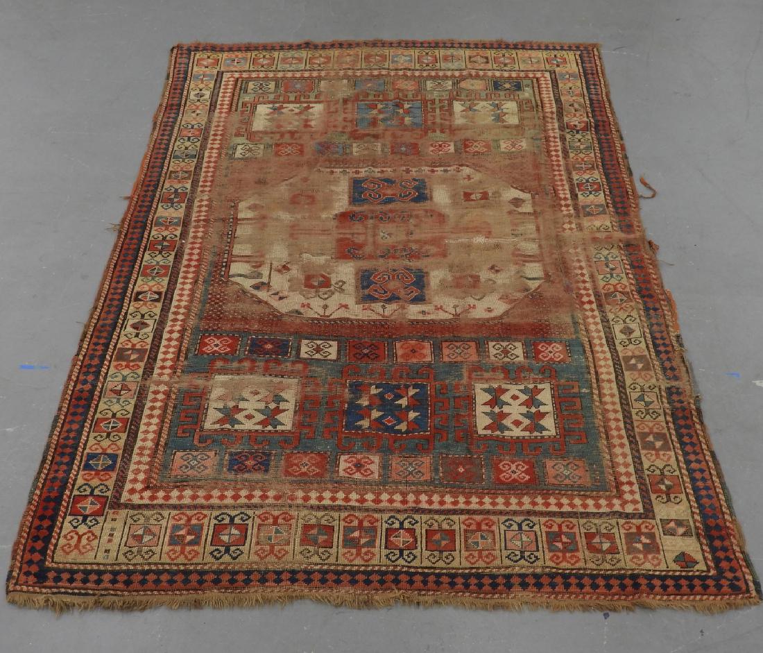 C.1890 Antique Karachou Kazak Oriental Carpet Rug: ,Kazakhstan,Circa 1890 Large central medallion surrounded by geometric quadrants with scroll and square designs. Wool,7'10" x 5'2", From a Cape Cod, Massachusetts estate.