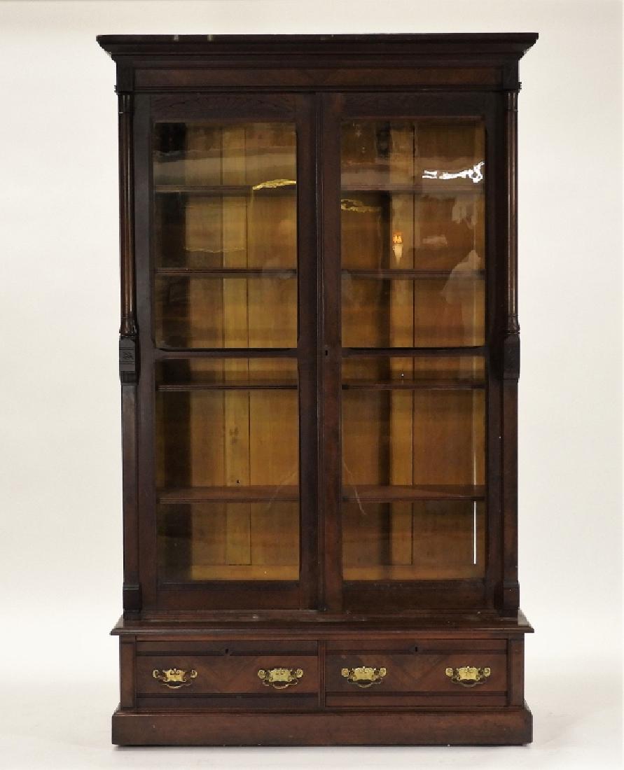 Victorian Black Walnut Step Back Bookcase Cabinet (1 of 7)