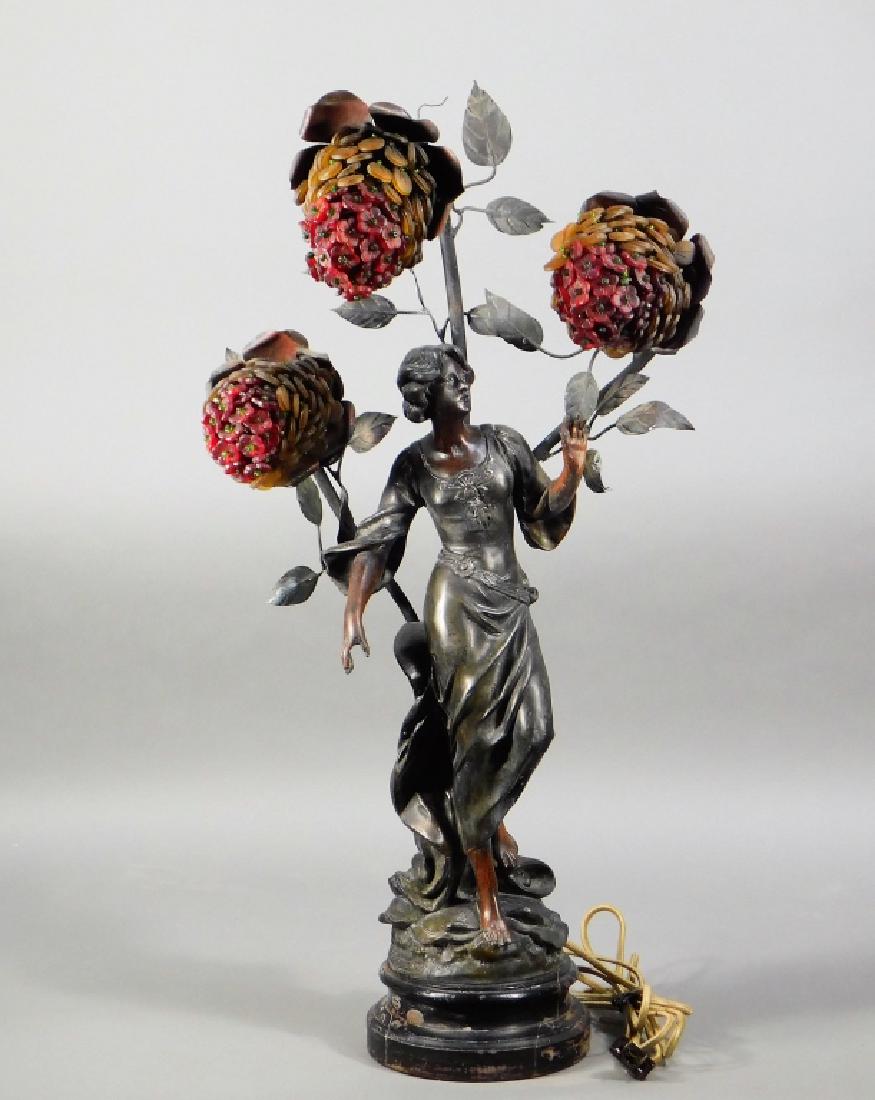 19C. Spelter Newel Post Lamp w/ Czech Glass Shades (1 of 9)