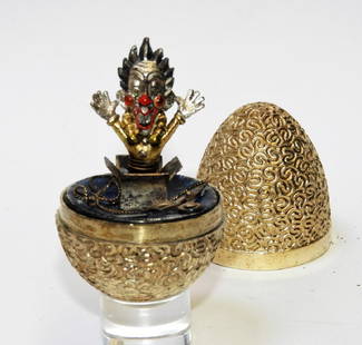 Stuart Devlin Gilt Sterling Silver Surprise Egg: Stuart Devlin,England,20th Century # 178 and decorated with a springing jack in the box. Silver,3 " tall, Signed "SD" on base.